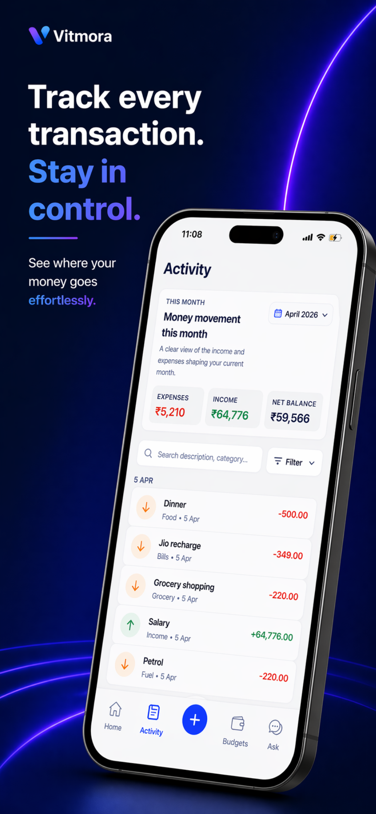 Vitmora app activity screen
